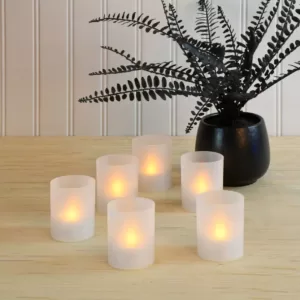 LUMABASE Flameless Votive Candles 2.25 in. Amber Plastic Frosted Holders (6 Count)