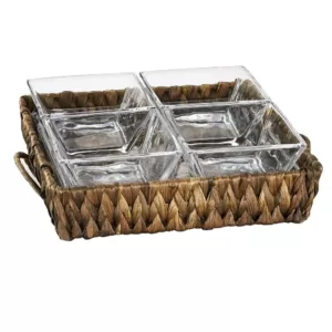 Artland Garden Terrace 4 Sectional Server 1 sq.Glass Tray 7.75 in. ,1 in. H, 4 sq. Glass Bowls 3.75 in. , Water Hyacinth Holder