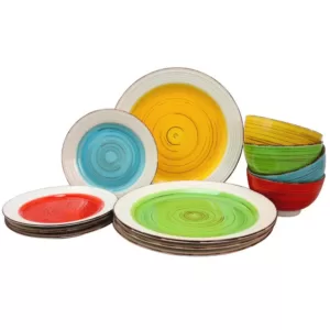 Gibson Home Confetti Band 12-Piece Rustic Assorted Ceramic Dinnerware Set (Service for 4)