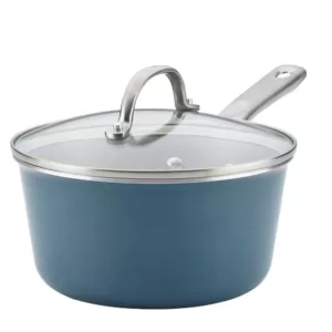 Ayesha Curry Home Collection 3 qt. Aluminum Nonstick Sauce Pan in Twilight Teal with Glass Lid