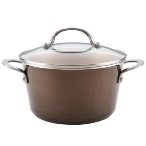 Ayesha Curry Home Collection 4.5 Qt. Brown Sugar Porcelain Enamel Non-Stick Covered Saucepot
