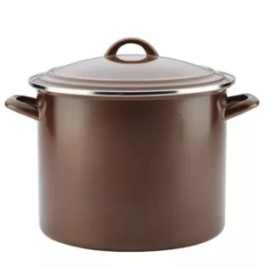 Ayesha Curry Home Collection 12 qt. Steel Nonstick Stock Pot in Brown Sugar with Lid