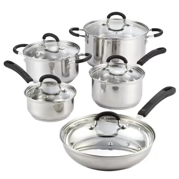 Cook N Home Cook N Co 10-Piece Stainless Steel Cookware Set in Black and Stainless Steel