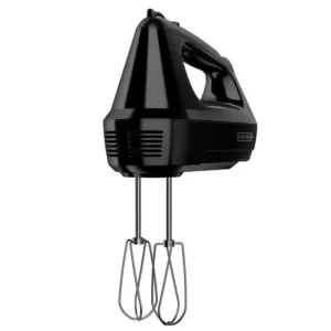BLACK+DECKER 6-Speed Black Hand Mixer with 2 Wire Beaters, 2 Dough Hooks and Storage Case