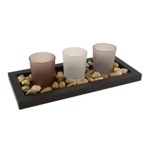 LUMABASE Pebble Candle Tray with 3 Glass Votives