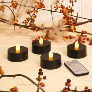 LUMABASE Black Battery Operated Extra Large Tea Lights with Remote Control and 2-Timers (4-Count)