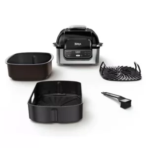 NINJA Foodi 5-in-1 Black Stainless Indoor Grill with 4 Qt. Air Fryer, Roast, Bake, Dehydrate and Cyclonic Grilling Technology