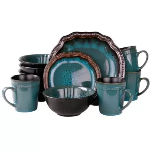 Elama Mystic Waves 16-Piece Modern Blue Stoneware Dinnerware Set (Service for 4)