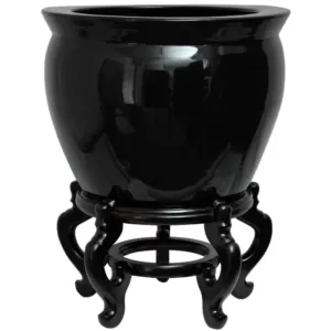 Oriental Furniture Oriental Furniture 12 in. Solid Black Porcelain Fishbowl