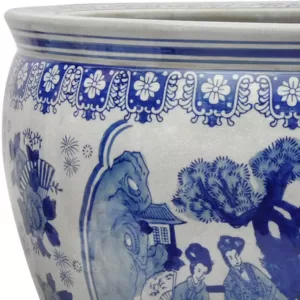 Oriental Furniture Oriental Furniture 16 in. Ladies Blue and White Porcelain Fishbowl