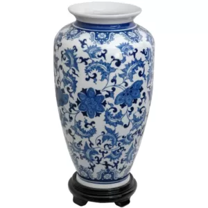 Oriental Furniture Oriental Furniture 14 in. Porcelain Decorative Vase in Blue