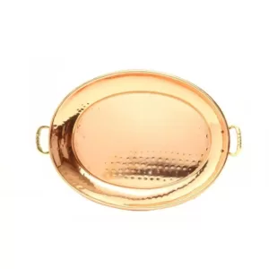 Old Dutch 13.25 in. x 8.75 in. Oval Decor Copper Tray with Cast Brass Handles