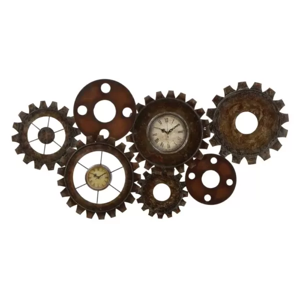 LITTON LANE 17 in. x 34 in. Rustic Industrial Gears Wall Clock in Distressed Iron