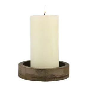 Stonebriar Collection 12 in. x 12 in. Rustic Brown Wood and Metal Candle Tray