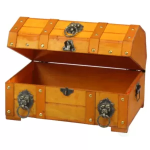 Vintiquewise 12 in. x 8 in. x 7.3 in. Wooden Pirate Treasure Chest with Lion Rings