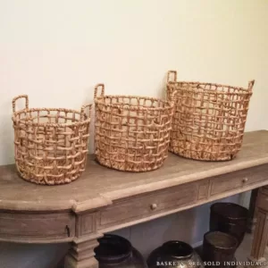 Zentique Round Handmade Wicker Sparsed Water Hyacinth Medium Basket with Handles