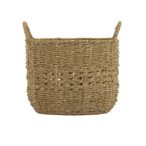 Zentique Round Handmade Woven Wicker Seagrass Over Small Basket with Handles