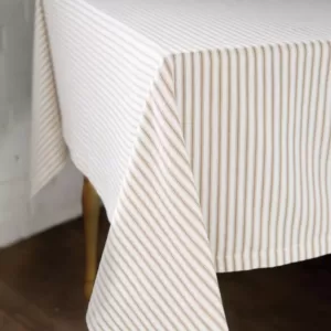 Heritage Lace Ticking Rectangle and White Cotton Tablecloth