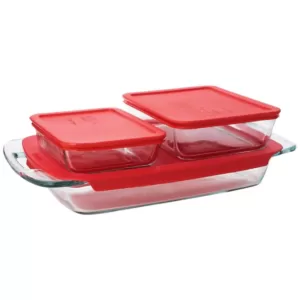 Pyrex Bake N Store 6-Piece Glass Bakeware and Storage Set with Red Lids