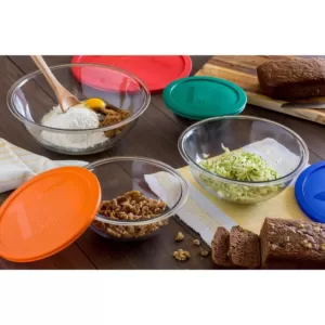 Pyrex Smart Essentials 6-Piece Glass Mixing Bowl Set with Assorted Colored Lids