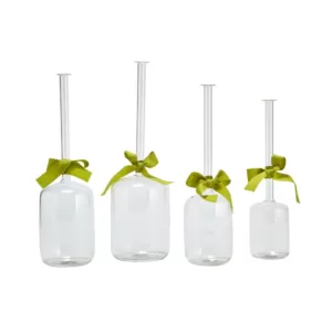 Two's Company 4-Sizes Sleek and Chic with Sage Green Ribbon Includes Clear Jug Vases  (Set of 4)