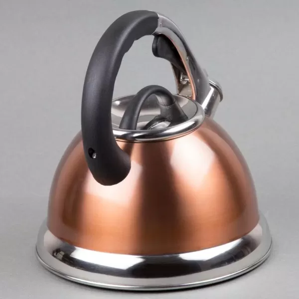 Creative Home Camille 3.0 Qt. Stainless Steel Whistling Tea Kettle with Aluminum Capsulated Bottom in Metallic Copper