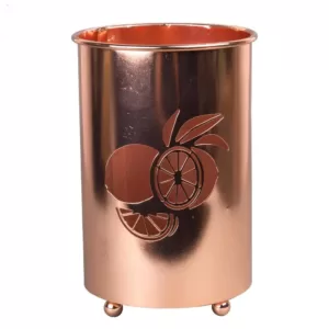 Creative Home Deluxe Copper Plated Metal Utensil Holder Kitchen Tool Crock with Laser Cut Lemon Motif