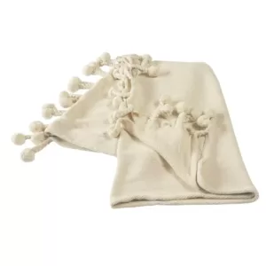 LR Home Embroidery Braided Cream Chevron Herringbone Cotton Throw Blanket