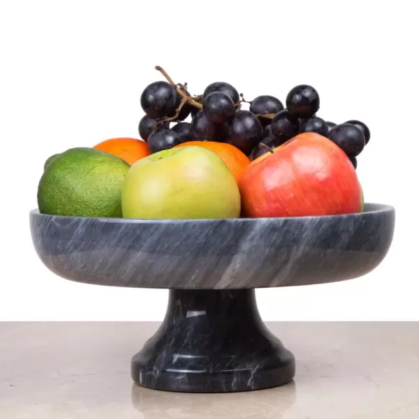 Creative Home Natural Black Marble Fruit Bowl on Pedestal