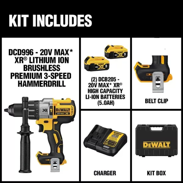 DEWALT 20-Volt MAX XR Cordless Brushless 3-Speed 1/2 in. Hammer Drill with (2) 20-Volt 5.0Ah Batteries & Charger