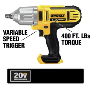 DEWALT 20-Volt MAX Cordless 1/2 in. High Torque Impact Wrench with Detent Pin & (2) 20-Volt 4.0Ah Batteries