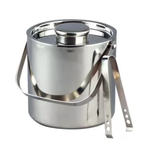 Elegance 3 Qt. Large Stainless Steel Double Wall Ice Bucket with Tongs
