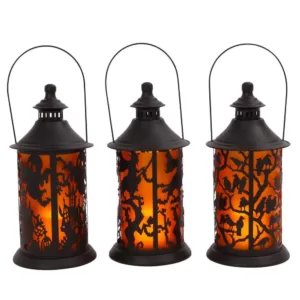 Gerson 14.17 in H Assorted Halloween Metal Themed Lanterns with LED Candle (Set of 3)