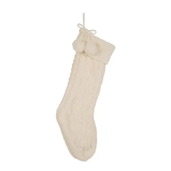 Glitzhome 24 in.H Knitted Polyester Christmas Stocking with Pom Ball-White