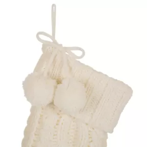 Glitzhome 24 in.H Knitted Polyester Christmas Stocking with Pom Ball-White