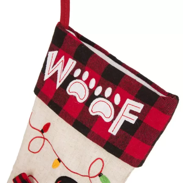 Glitzhome 21 in. L LED Embroidered Linen Christmas Stocking - Dog