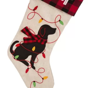 Glitzhome 21 in. L LED Embroidered Linen Christmas Stocking - Dog
