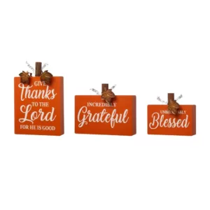 Glitzhome 8.85 in. H Fall Wooden Pumpkin Table Decor (3-Pack)
