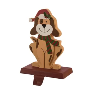 Glitzhome 7.76 in. H Wooden Metal Christmas Stocking Holder Dog