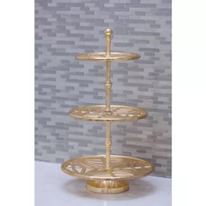 LITTON LANE 12 in. x 21 in. 3-Tier Gold-Finished Aluminum Tray Stand