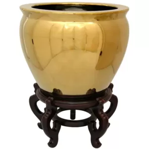 Oriental Furniture Oriental Furniture 14 in. Solid Gold Porcelain Fishbowl