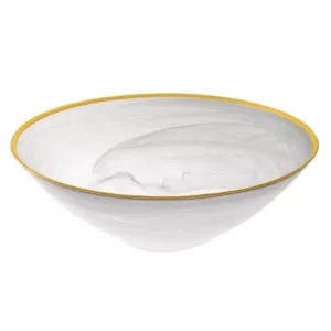 Badash Crystal 10 in. 32 oz. White Glass Alabaster Bowl with Gold Rim
