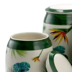 Elama Paradise Palms Green 3-Piece Ceramic Cannister Collection with Ceramic Tops