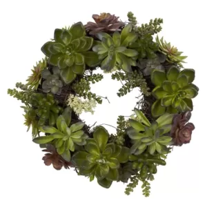 Nearly Natural 20 in. H Green Succulent Wreath