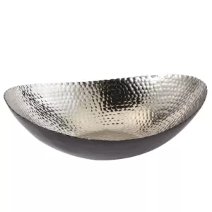Elegance 14.75 in. by 11 in. Hammered Large Oval Bowl in Black and Silver