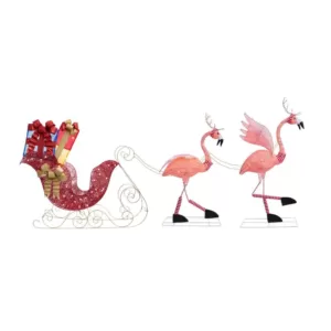 Haute Decor 44 in. Pre-Lit LED Christmas Flamingo with Sleigh