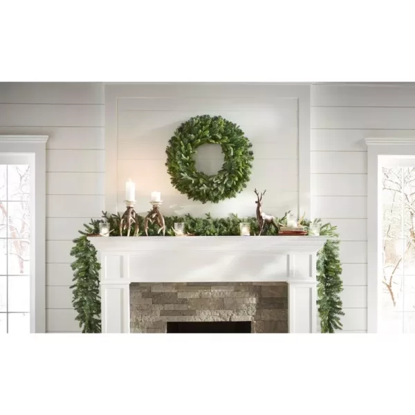Home Accents Holiday 12 ft. Pre-Lit Norway Garland with Battery Operated Warm White LED Light