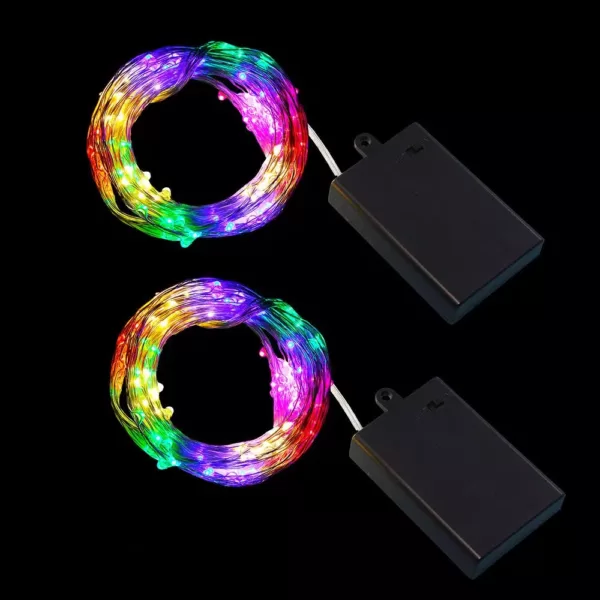 LUMABASE 100-Light LED Battery Operated Multi-Color Multi-Strand Fairy String Lights (Set of 2)
