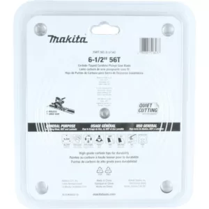 Makita 6-1/2 in. 56-Teeth Carbide Tipped Cordless Plunge Saw Blade for Wood/MDF/Laminate