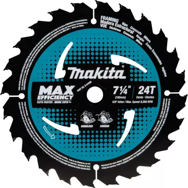 Makita 7-1/4 in. 24T Carbide-Tipped Max Efficiency Ultra-Thin Kerf Circular Saw Blade, Framing (10-Pack)
